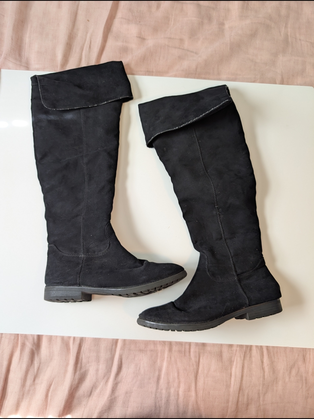 Black Over-the-Knee Fold-Top Women's Boots